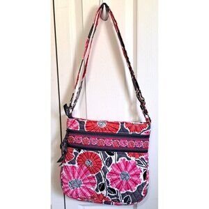 Vera Bradley Multicolor Floral Crossbody/Shoulder Bag Compartments Pink Red Gray